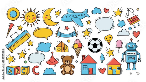 Colorful Doodles of Childhood Imagination and Play