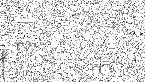 Black and White Doodle Cartoon Vector Seamless Pattern Background