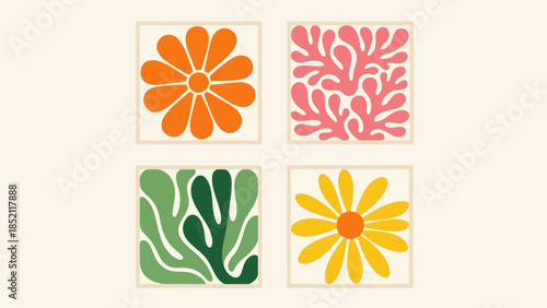 Vibrant Abstract Floral Designs in Square Frames