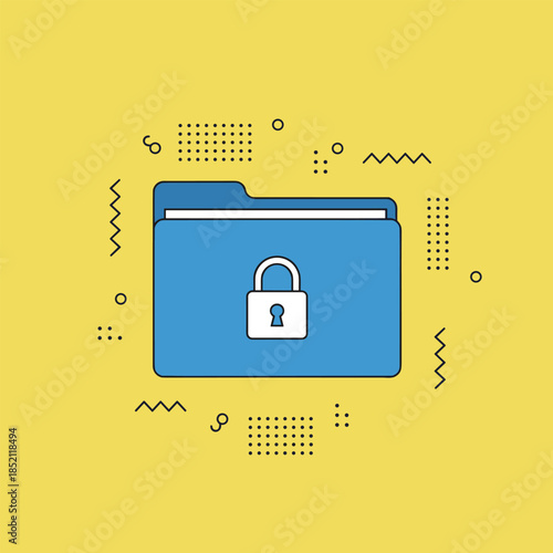 Blue Folder with Padlock - Secure Data Storage and Privacy.