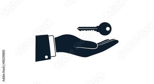 A human hand offering a single key a symbol of opportunity and access silhouette