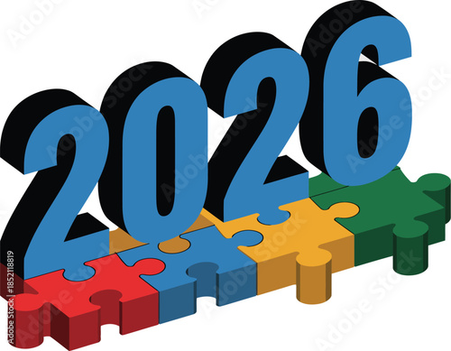 2026 Year Representation with Colorful Puzzle Pieces - A Symbol of Collaboration and Future Planning
