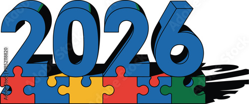 Puzzle of the year 2026 with colorful interlocking pieces
