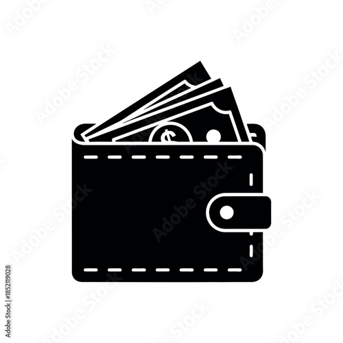 Black wallet with money isolated on transparent background