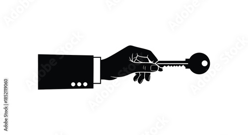 A hand offering a vintage key business suit detail striking black and white silhouette