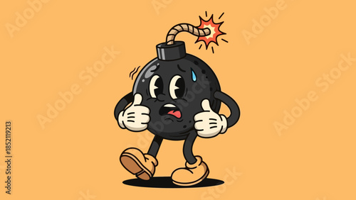 Cartoon Bomb Character Vector Illustration with Fuse and Explosion