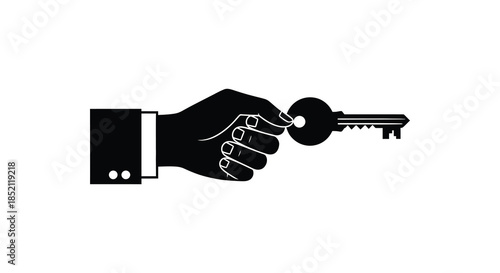 A hand presenting a key symbolizing opportunity and access in black silhouette