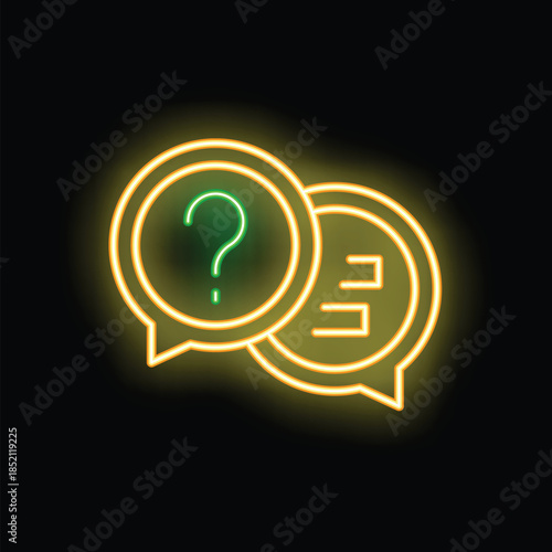 Neon question mark inside a chat bubble is waiting for a response