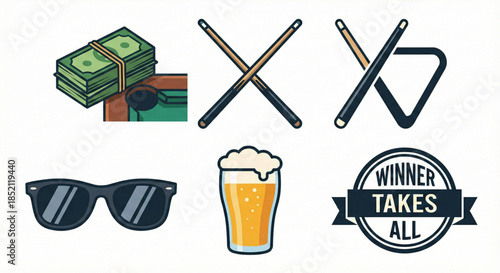 Vibrant vector set showcasing leisure, winning, and entertainment essentials, perfect for game-themed designs