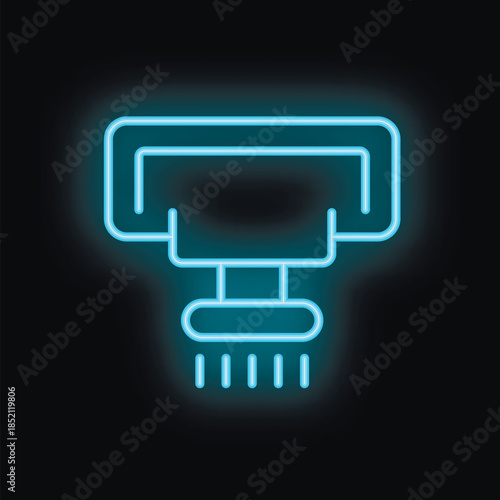 Blue neon icon of a sprinkler system activating on a black background