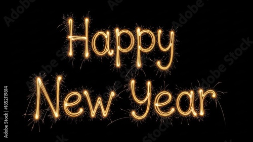 Golden sparkler writing wishing everyone a Happy New Year celebration