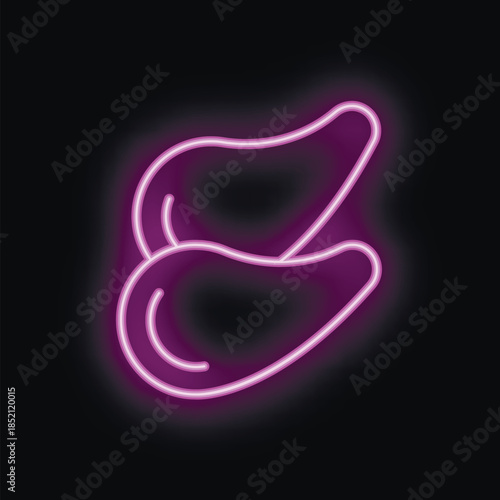 Vibrant neon sign illuminating two plump chicken legs, radiating a captivating purple glow against a dark backdrop