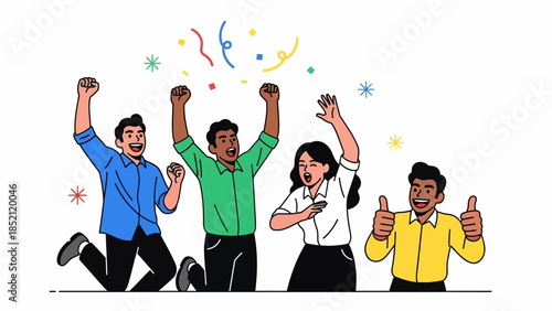 Diverse group of people celebrating success with joyful expressions