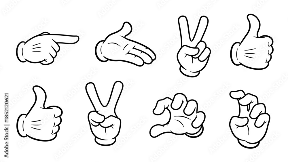 Fototapeta premium Set of Cartoon Hand Gestures in Vector Illustration Style