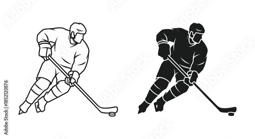 Two hockey players in action one outlined and the other a stark silhouette
