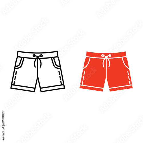 Red Swim Trunks with White Drawstring and Waistband