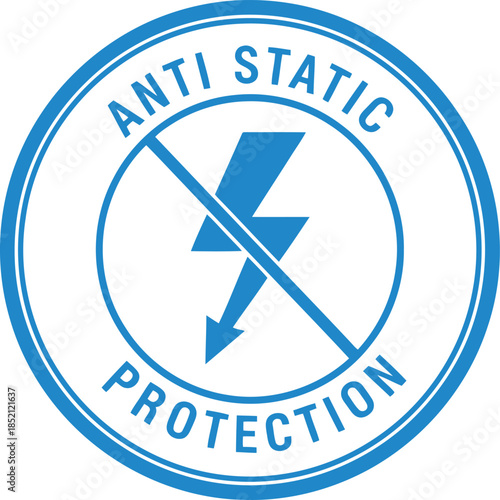 Anti Static Protection Symbol Badge – Blue Circular ESD Safety Icon for Electronics and Packaging