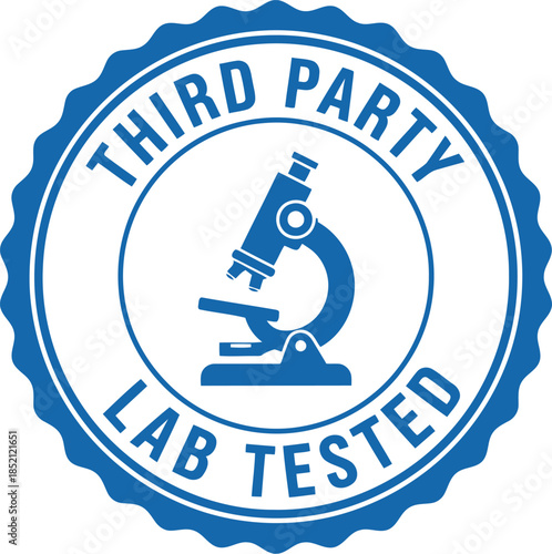 Third Party Lab Tested Certification Badge with Microscope Icon for Quality Assurance and Product Safety