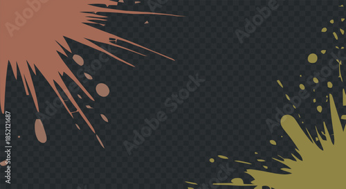 An abstract representation featuring a dark background with splatters and brushstroke like markings in shades of orange and yellow tones