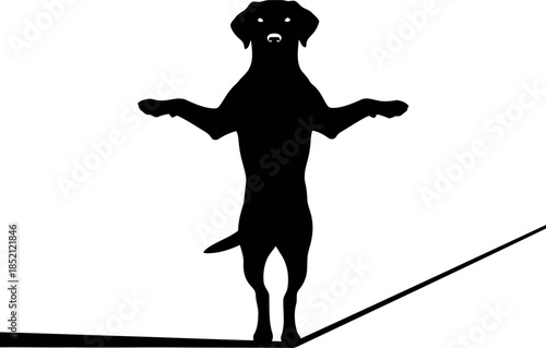 Dog Silhouette Balancing on Tightrope Minimalist Vector Illustration Isolated on White