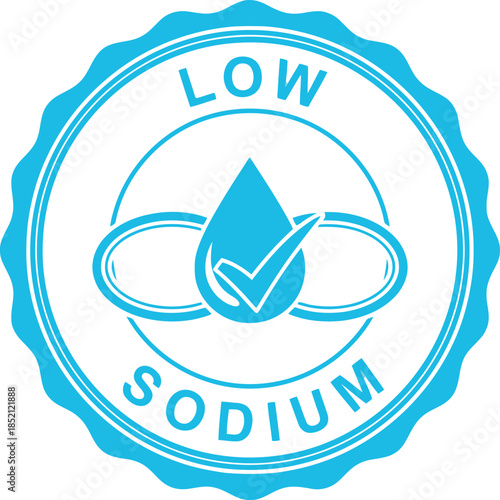 Low Sodium Icon Badge – Healthy Food Label, Blue Nutrition Symbol for Packaging and Marketing