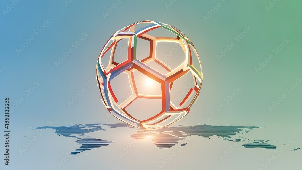 Naklejka premium Dynamic Polygonal Sphere Shines Brightly Across a Futuristic World Map