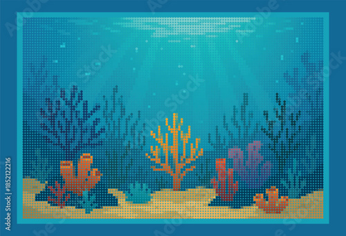 Underwater Sea Life Background with Halftone Ocean Bottom Poster
