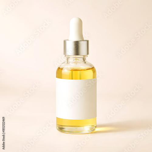 Minimal Serum Dropper Bottle Mockup with Golden Liquid on Background