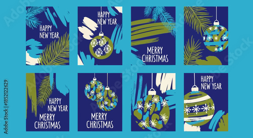 Colorful holiday cards with festive designs and seasonal greetings for christmas and new year