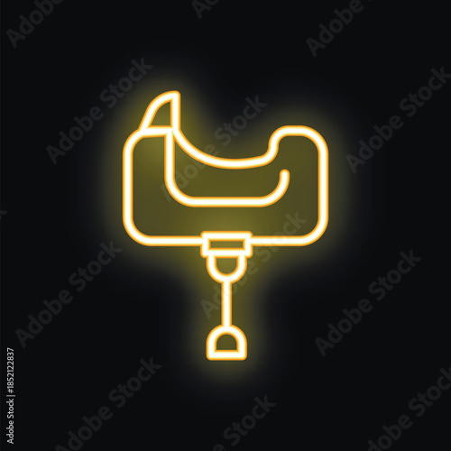 Neon icon of a baby potty chair glowing yellow on a black background