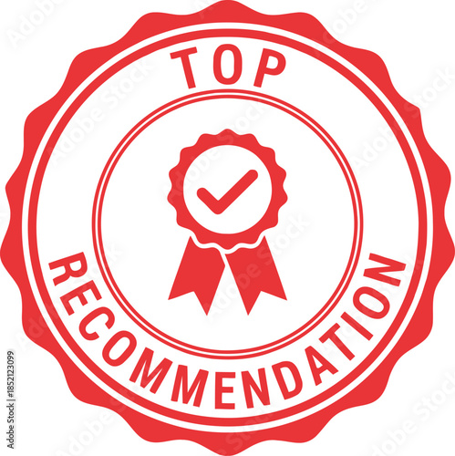 Red Top Recommendation Badge Icon – Quality Approval Seal for Business and Marketing