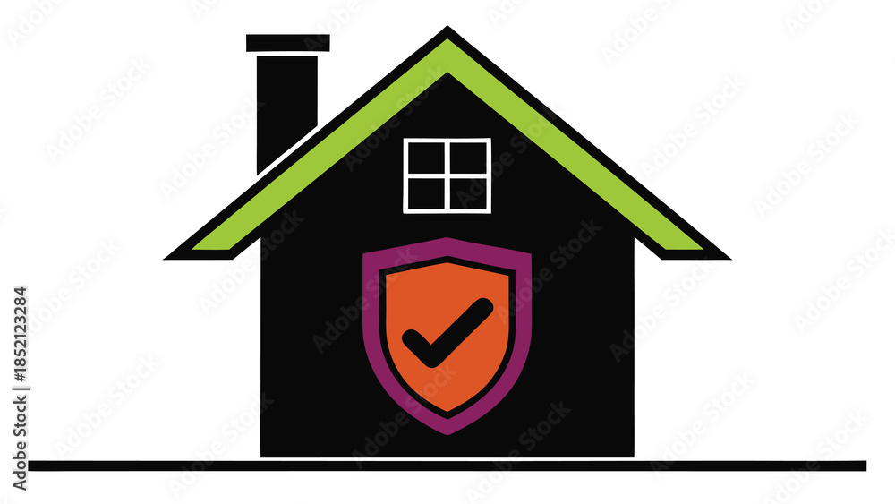 Fototapeta premium Home security protection concept with shield and check icon 