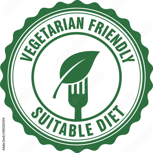 Vegetarian Friendly Suitable Diet Badge Icon – Green Vegan Food Label for Healthy Products Packaging