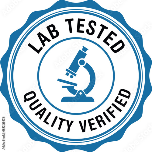 Lab Tested Quality Verified Badge with Microscope Icon for Certified Laboratory Assurance
