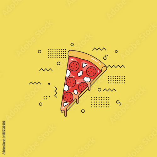 Illustration of a Delicious Pepperoni Pizza Slice with Melting Cheese.