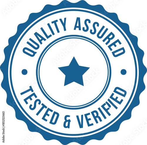 Blue Quality Assured Badge Icon – Tested Verified Guarantee Seal for Certification and Trust