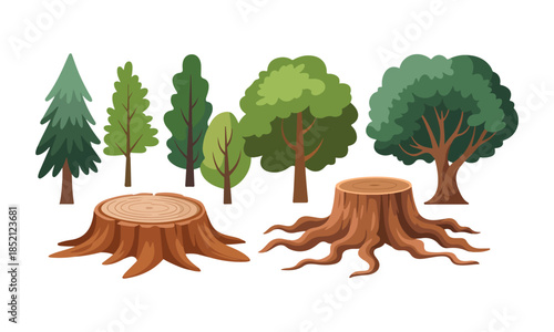 Forest scene with tree stumps