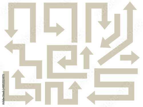 ベージュの色んな向きの複雑な矢印のセット