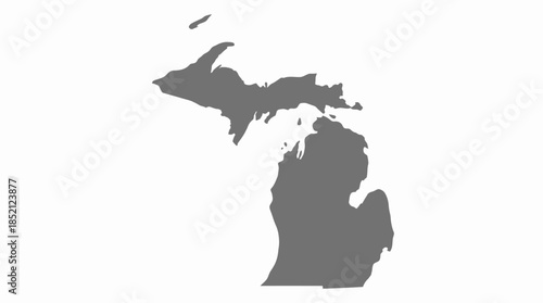 Michigan Silhouette Vector Map with Upper and Lower Peninsulas, Black State Outline for Educational, Geographic, Political, and Minimalist Graphic Illustration Use