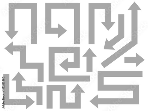 グレーの色んな向きの複雑な矢印のセット