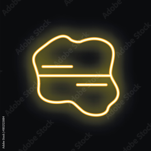 Yellow neon icon of chewing gum glowing on black background
