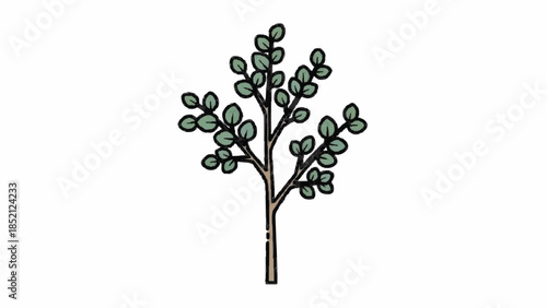 Simple and charming hand-drawn illustration of a small, leafy green sapling or young tree, isolated on a clean white background.