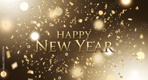 Wallpaper Mural Golden confetti shower and sparkling bokeh lights create a luxurious background for a festive 'Happy New Year' celebration, perfect for greeting cards and party invitations Torontodigital.ca