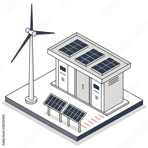 Hybrid renewable energy station with wind turbine and solar panels