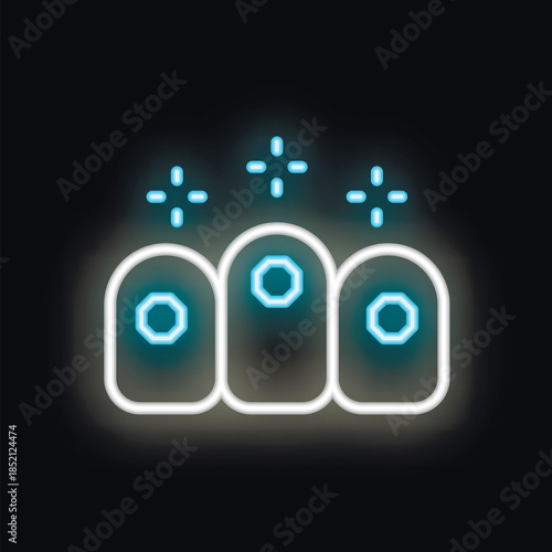 Neon icon of teeth whitening showing sparkling clean teeth, perfect for dentists