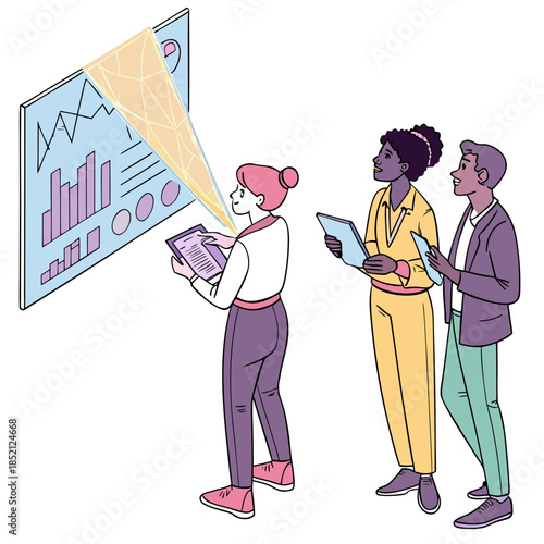 Team of analysts around holographic financial beam