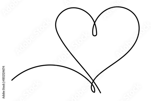 Line Art Wavy Heart Shape Icon. Romantic Minimalist Black Silhouette Contour. Valentine Day or Wedding Greeting Card Background. Shop Advertising Decoration Wallpaper One Continuous Line Drawn Element