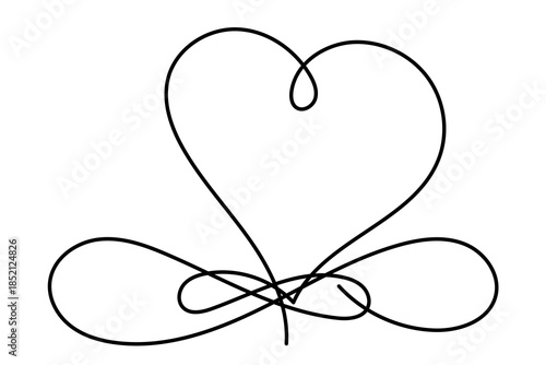 Line Art Wavy Heart Shape Icon. Romantic Minimalist Black Silhouette Contour. Valentine Day or Wedding Greeting Card Background. Shop Advertising Decoration Wallpaper One Continuous Line Drawn Element