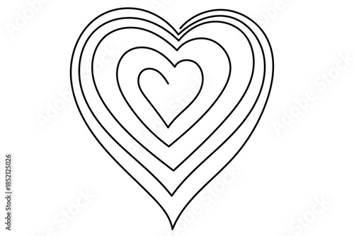 Line Art Wavy Heart Shape Icon. Romantic Minimalist Black Silhouette Contour. Valentine Day or Wedding Greeting Card Background. Shop Advertising Decoration Wallpaper One Continuous Line Drawn Element