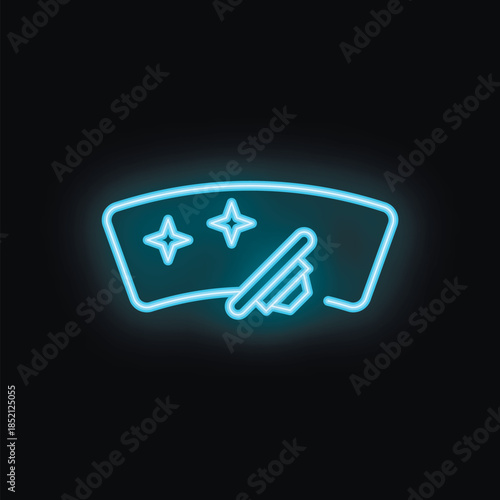 Blue neon icon of a windshield wiper keeping a car windscreen clean and shiny